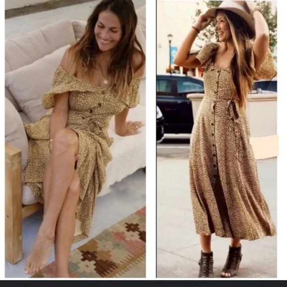 Anthropologie boho Animal Print Button Down Midi Dress - Picture 10 of 11